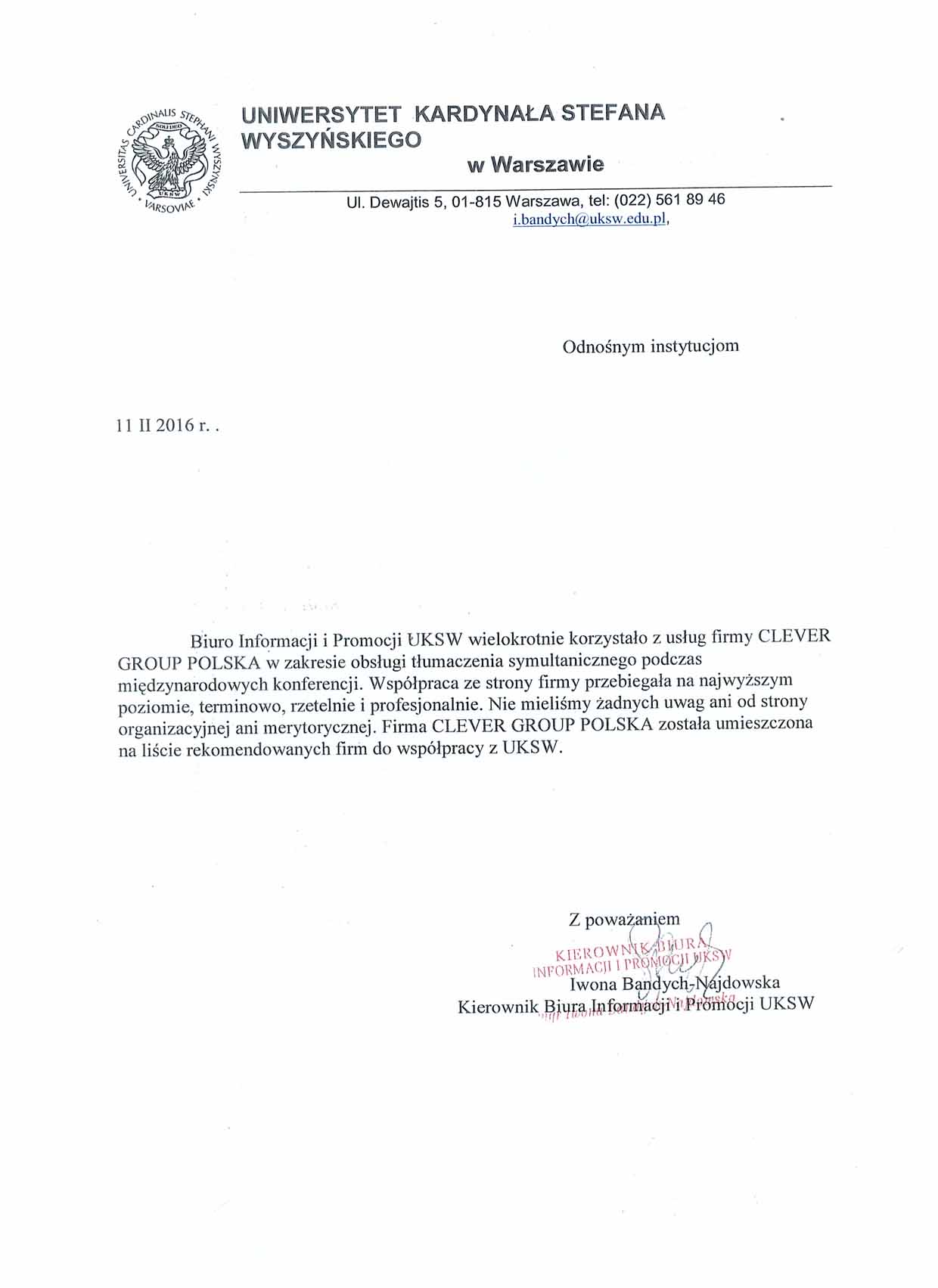 UNIWERSYTET KARDYNAŁA STEFANA WYSZYŃSKIEGO